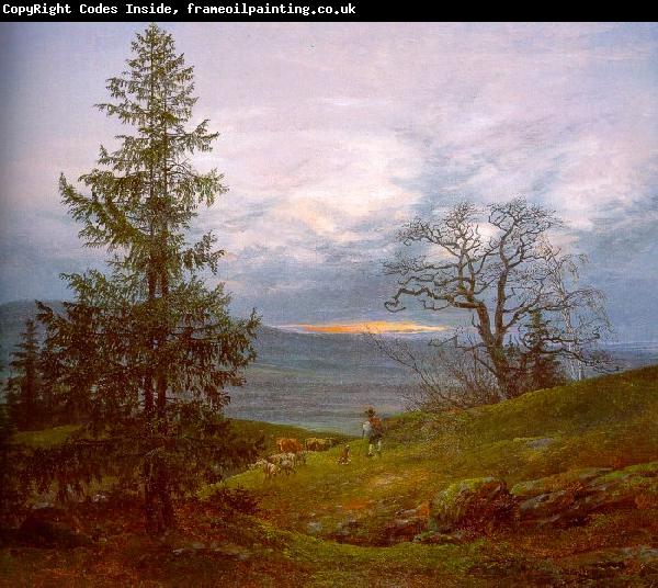 Johan Christian Dahl Evening Landscape with Shepherd